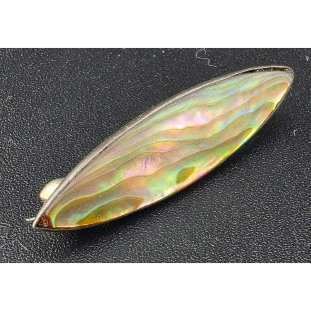 Little 1.25" Antique Sterling Silver Abalone Bar Brooch Pin